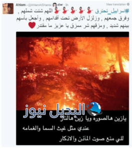 الفنانة أحلام تعليقاً على الحرائق باسرائيل