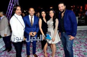 ميريهان حسين ومصمم الأزياء هاني البحيري في حفل الزفاف